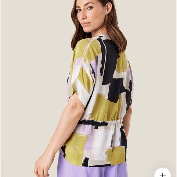 Masai Copenhagen Nordstrom Irekana Abstract Print Drawstring Waist Blouse s - Picture 3 of 9
